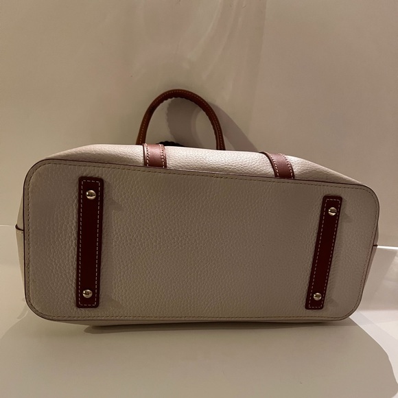 Dooney & Bourke Aubrey Cream/ Brown Pebble Leather Tassel Satchel Handbag - Picture 4 of 16